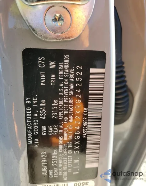 2024 Kia K5 Gt Line из США, поврежденный, VIN 5XXG64J2XRG242522